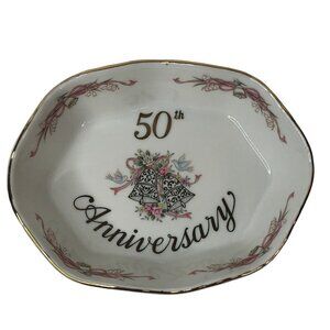 Lefton Gold Rim China Bowl 50th Anniversary Decorative Hand Painted 6" Bells
